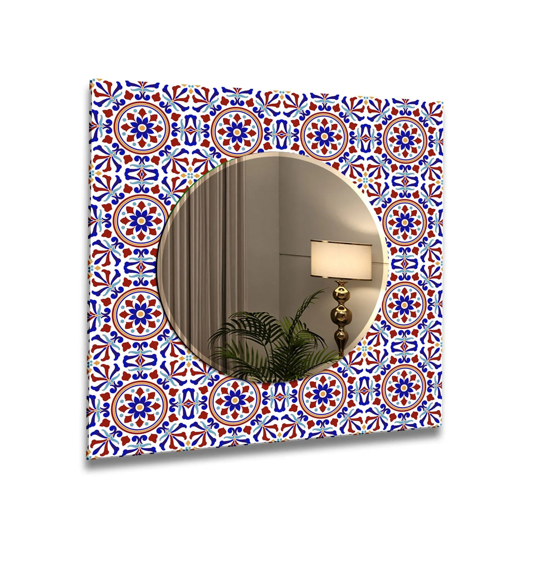 Mosaic Red and Blue Wall Mirror white mirror