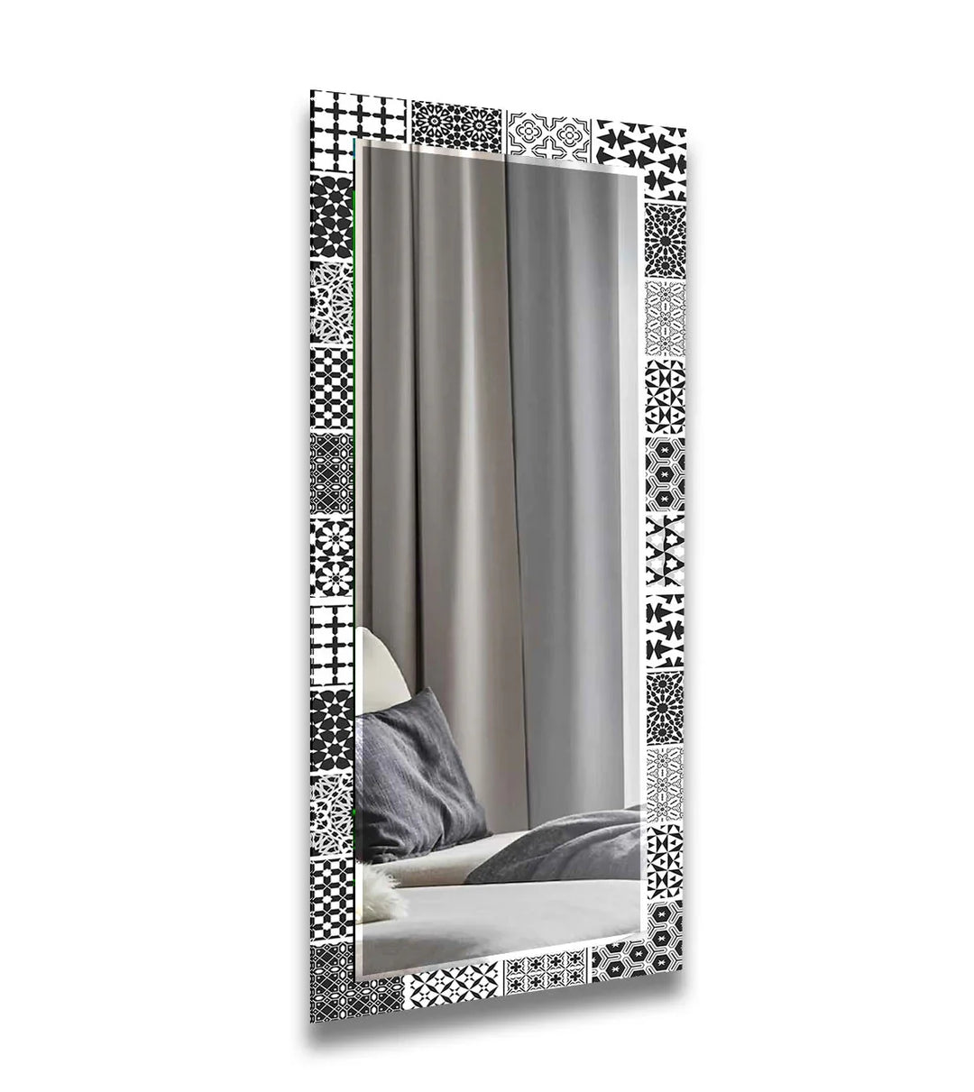 Black and White Mosaic Wall Mirror black frame mirror