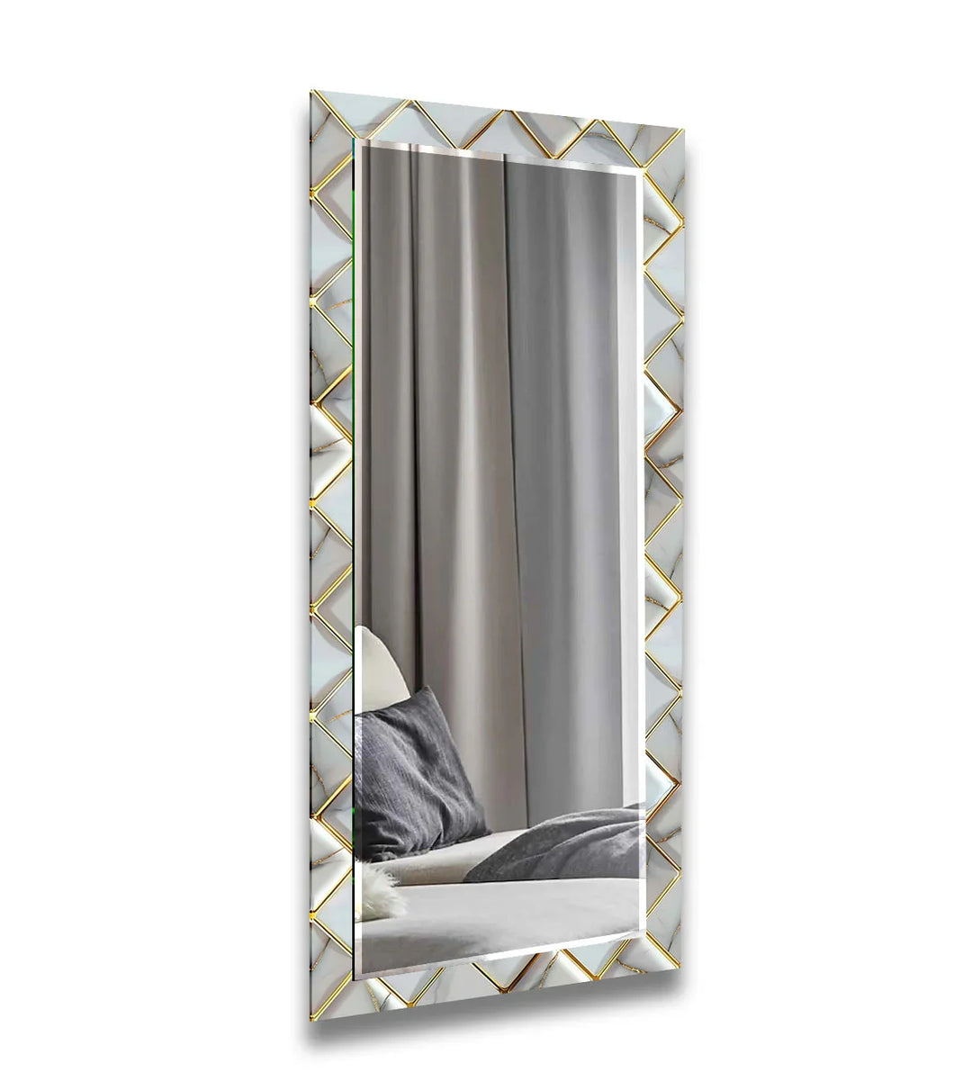 Gold Details Grey Marble Wall Mirror white mirror