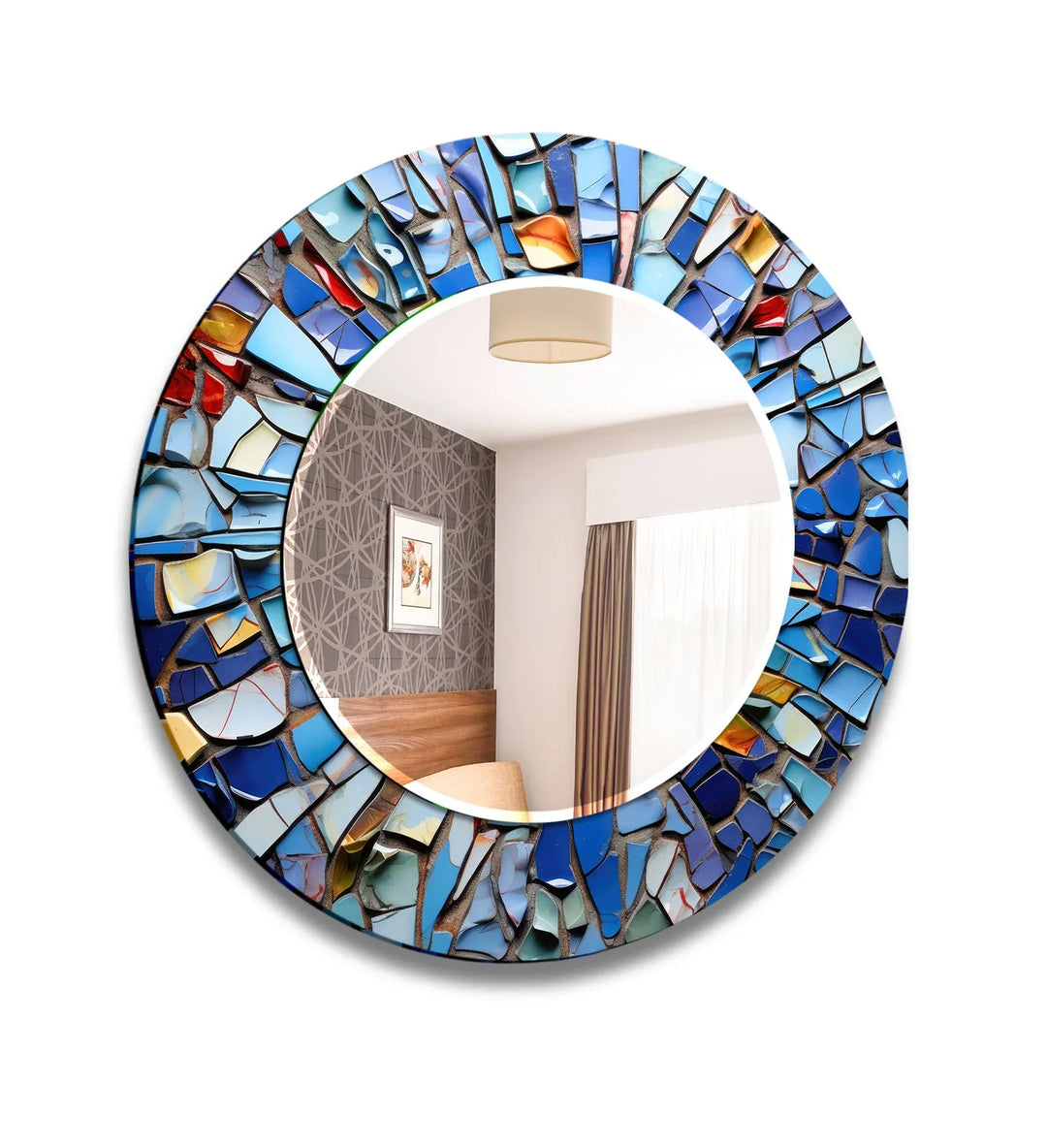 Blue Mosaic Round Mirror – Artistic Frame for Modern Wall Decor - MyPhotoStation