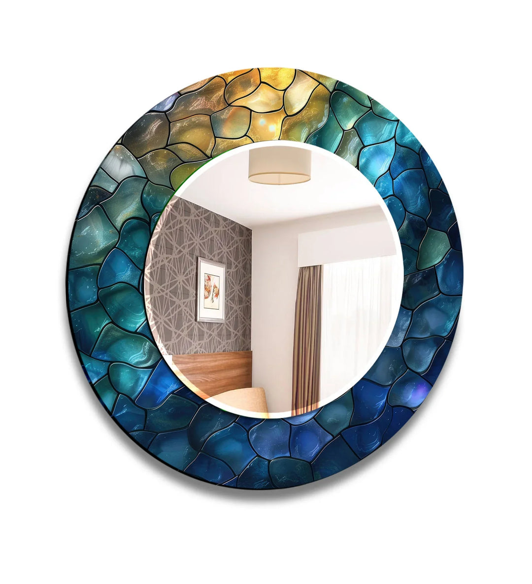 Ocean Stone Mosaic Mirror – Blue Green Frame for Modern Wall Decor - MyPhotoStation