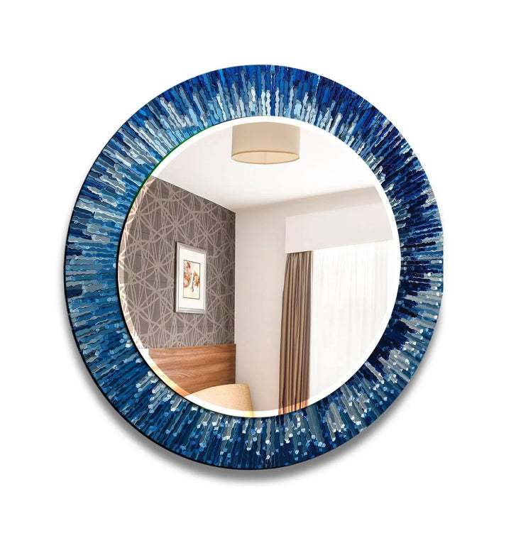 Blue White Splash Round Wall Mirror modern mirror