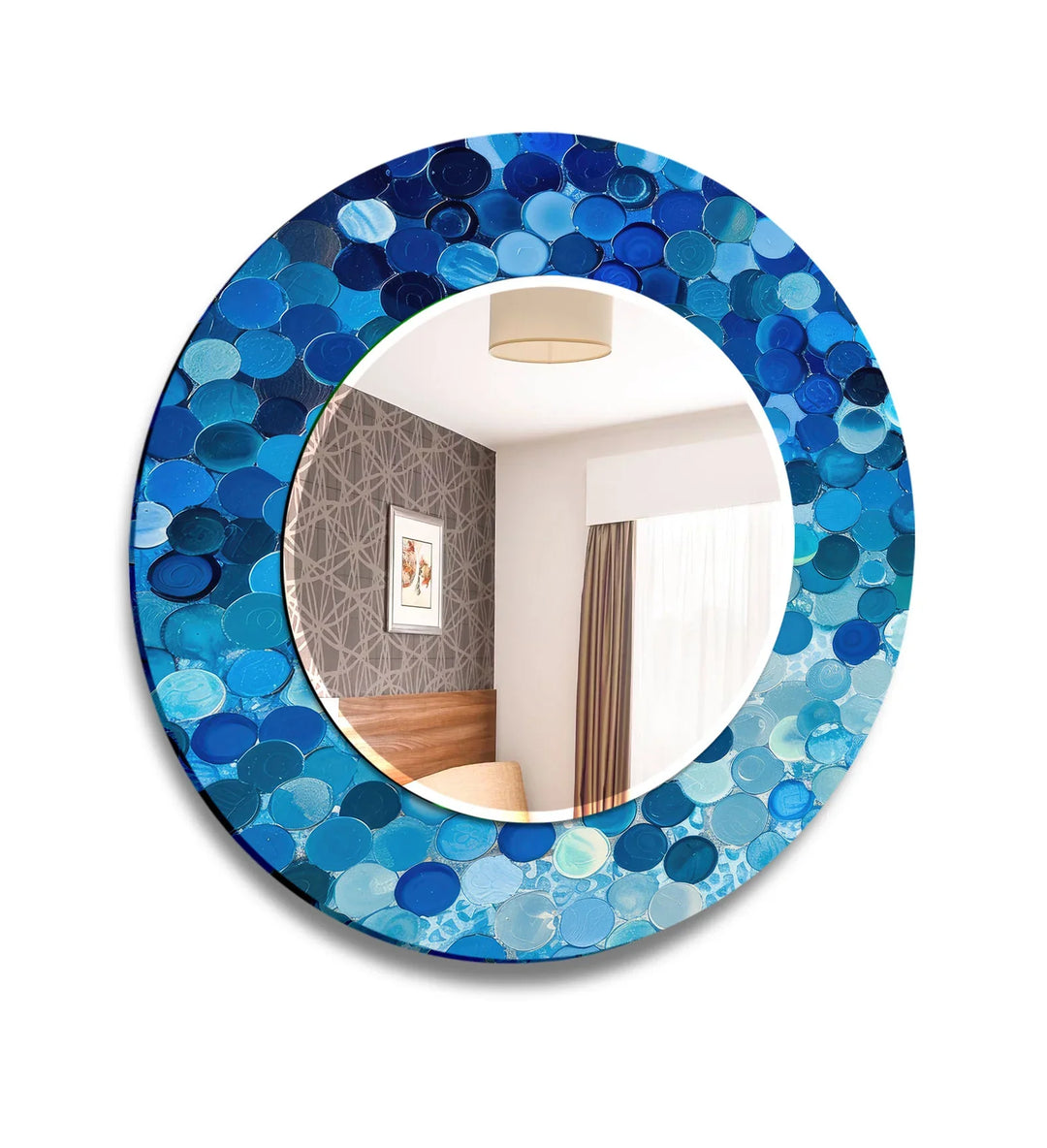 Blue Bubble Mosaic Round Wall Mirror – Coastal Style Accent for Modern Decor - MyPhotoStation