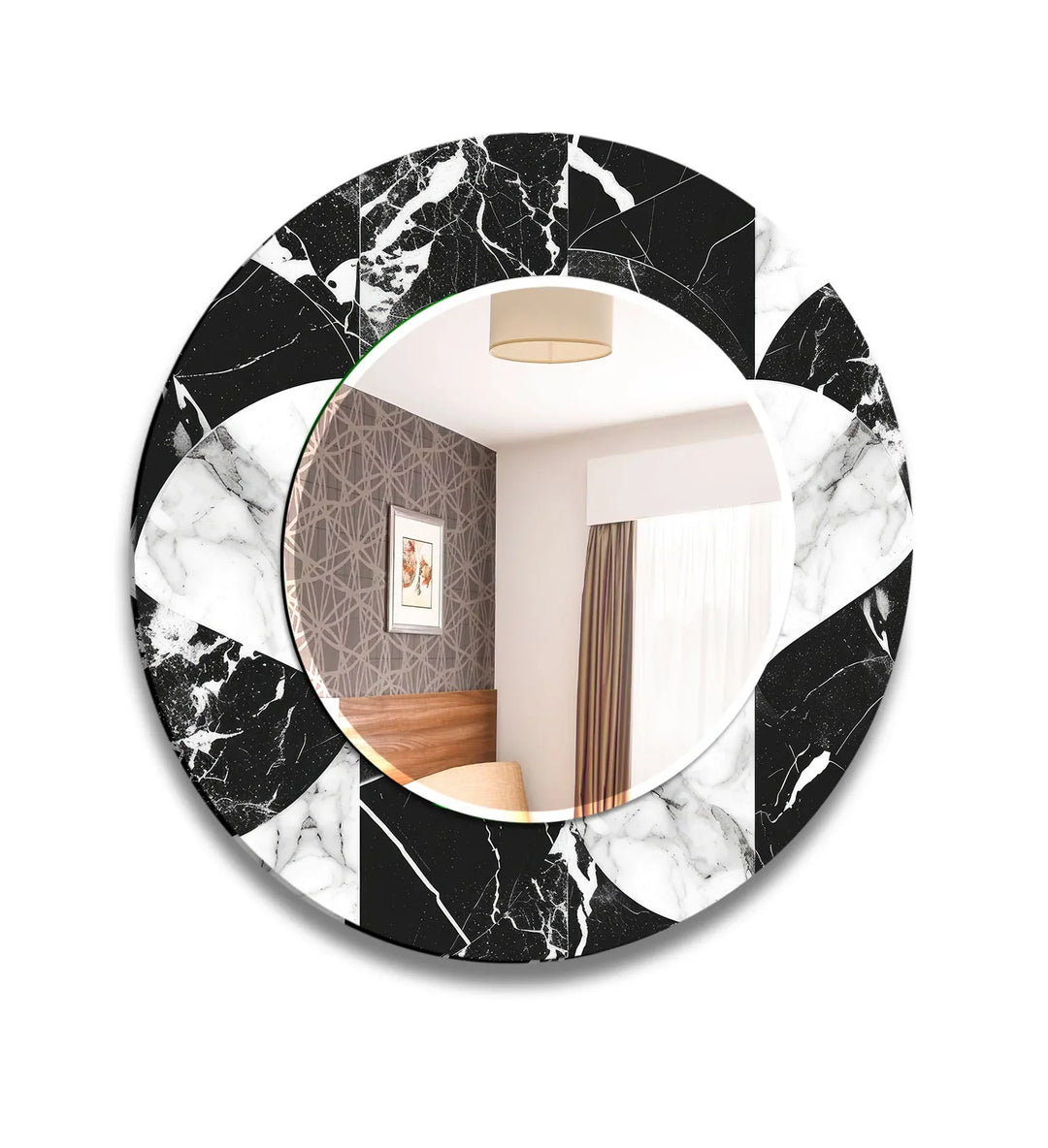 Black & White Marble Round Mirror – Elegant Modern Wall Accent - MyPhotoStation
