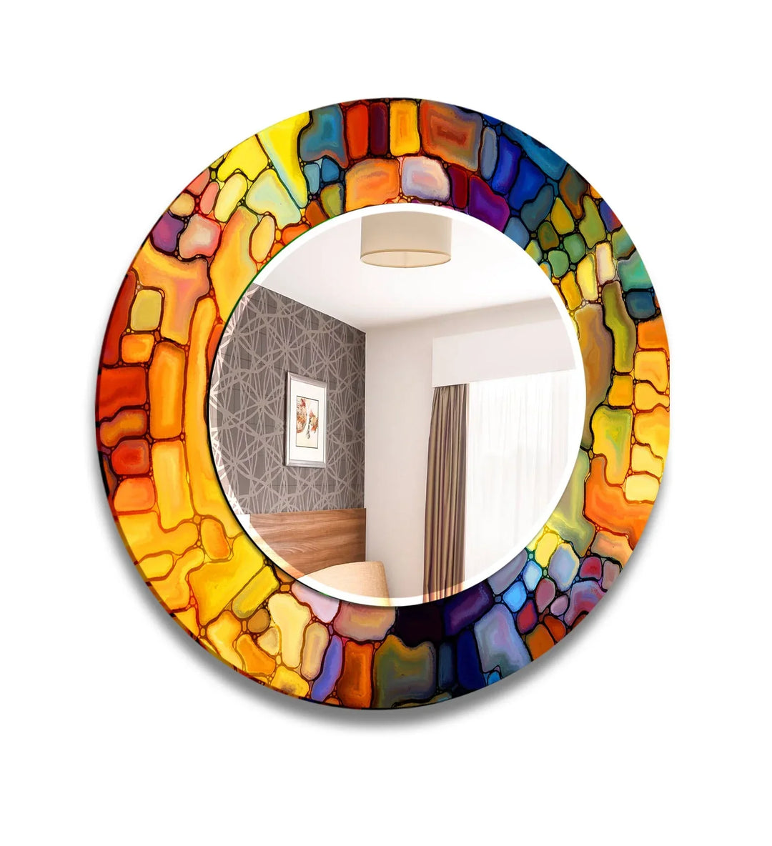 Stained Orange Stones Round Wall Mirror Square Mirror