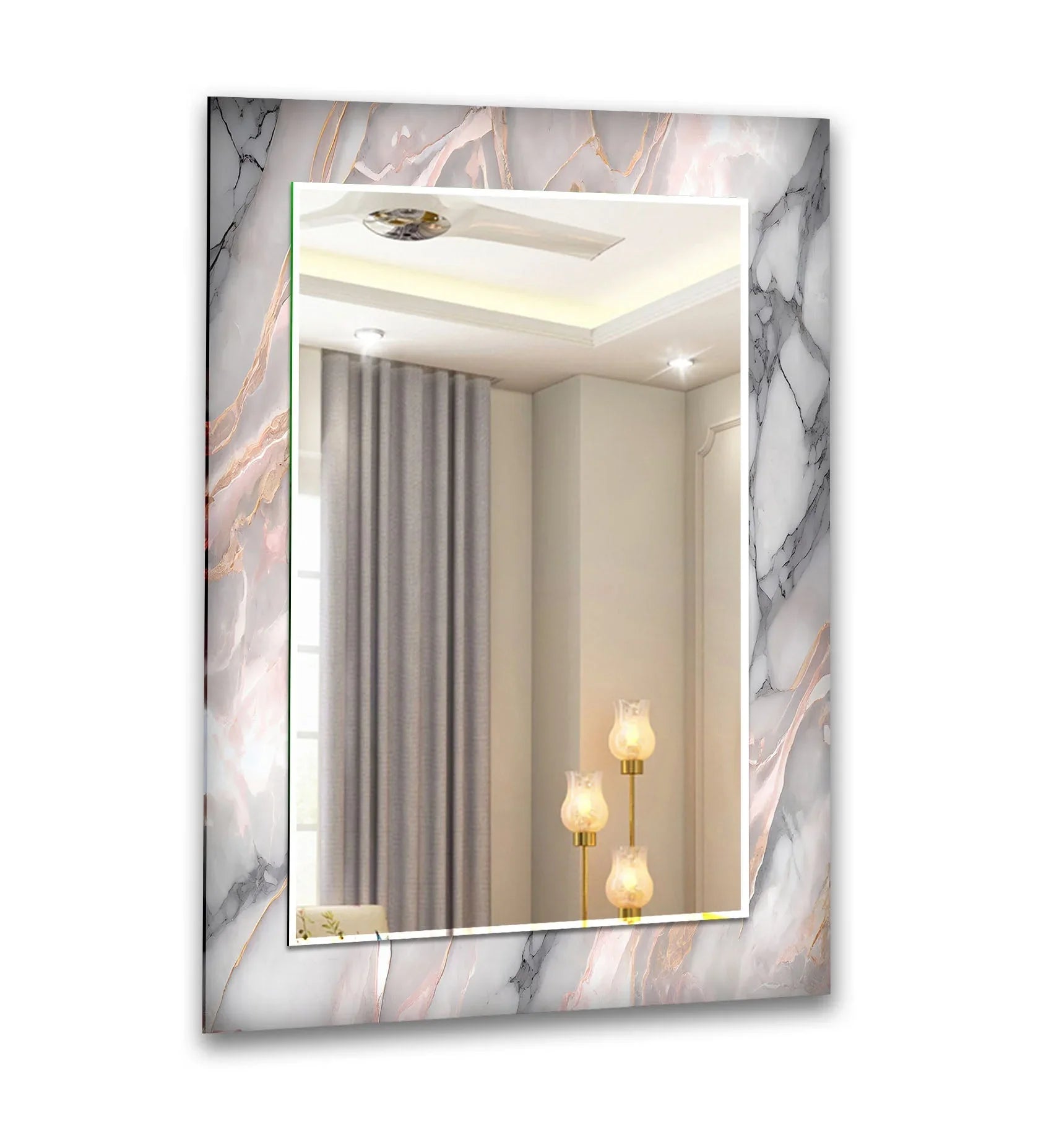 Gray Marble Design Wall Mirrors bathroom mirror with lights