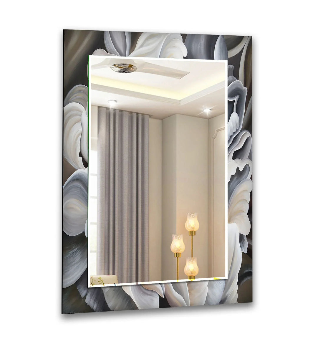 Grey Big Flower Leaves Wall Mirror large floor mirror
