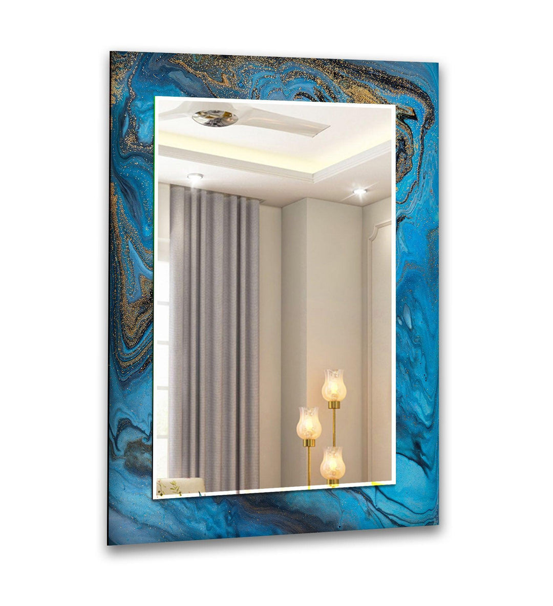 Blue Golden Epoxy Design Wall Mirror Bathroom Wall Mirror