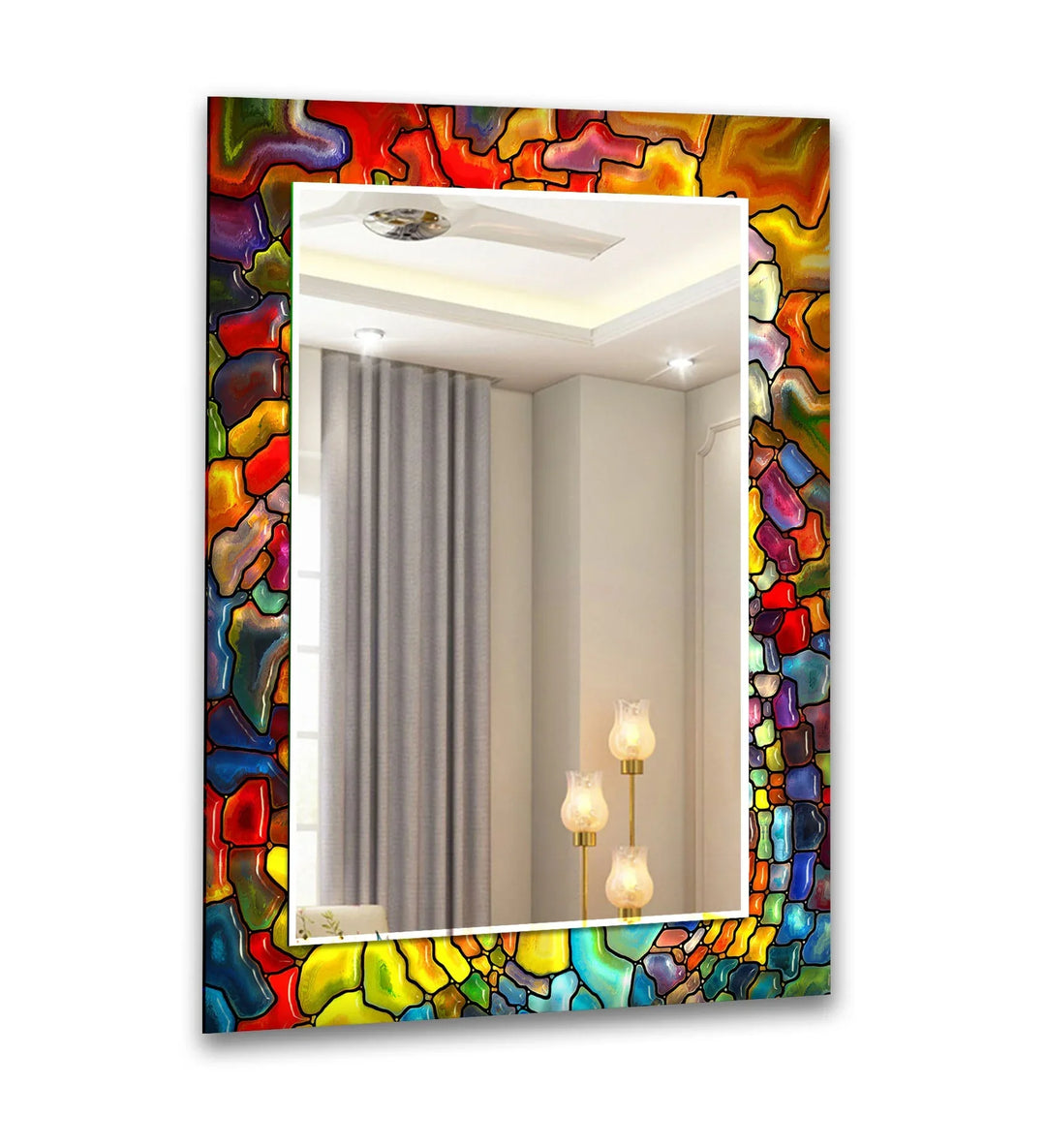 Vivid Colored Stained Wall Mirror Square Mirror
