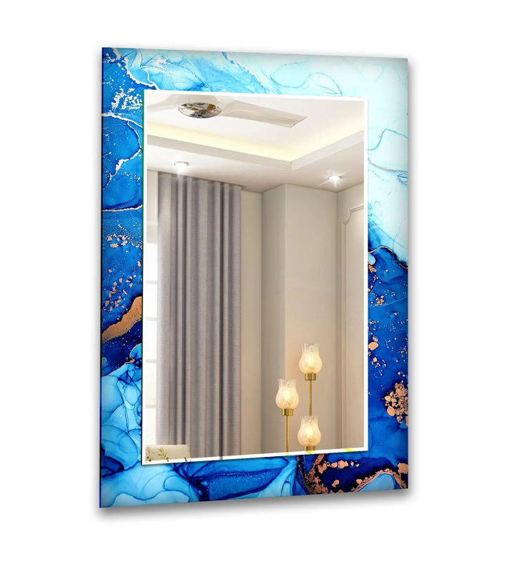 Stained Blue White Wall Mirror Decorative Wall Mirror