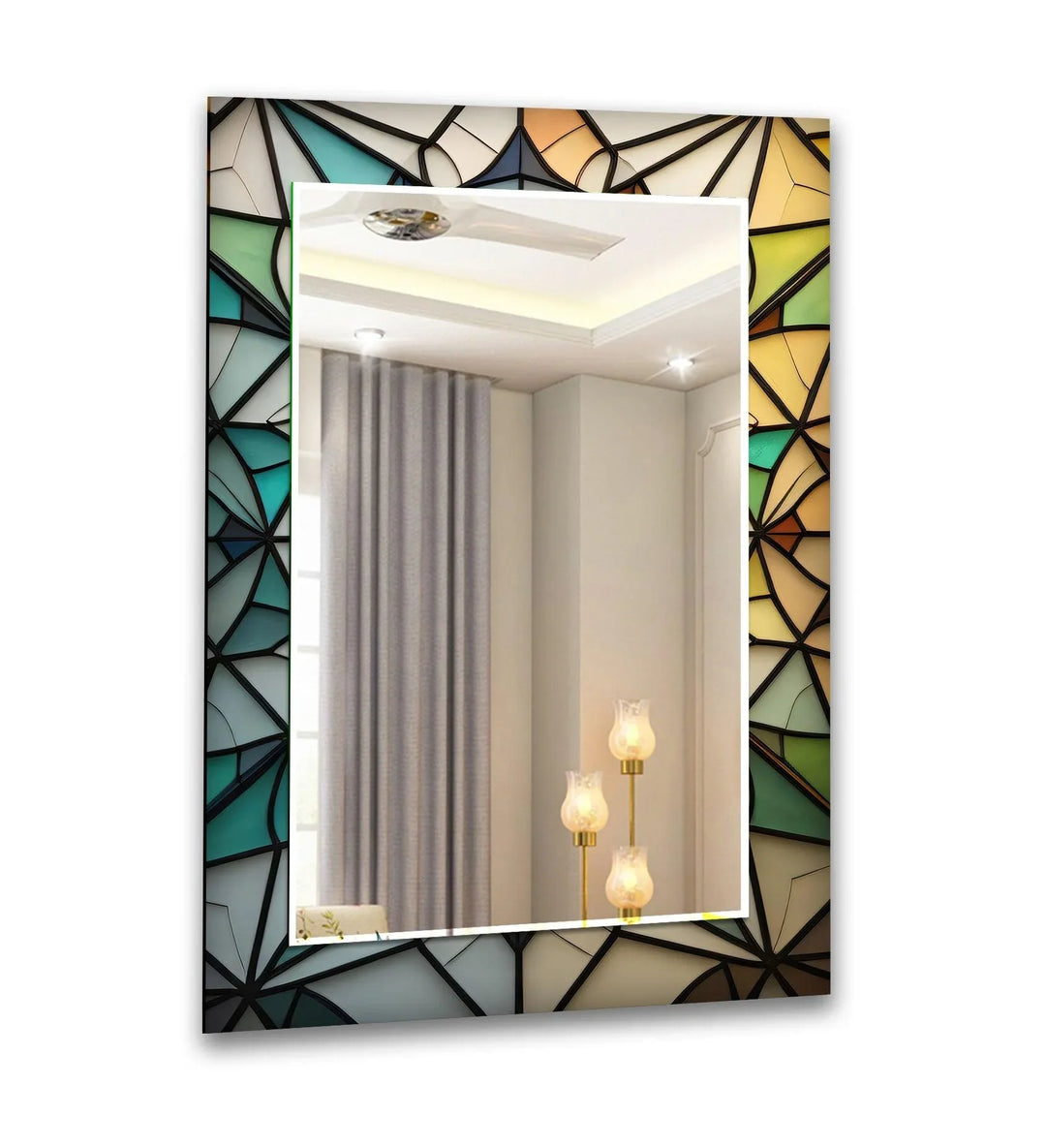 Blue and Yellow Stained Wall Mirrors Bathroom Mirror