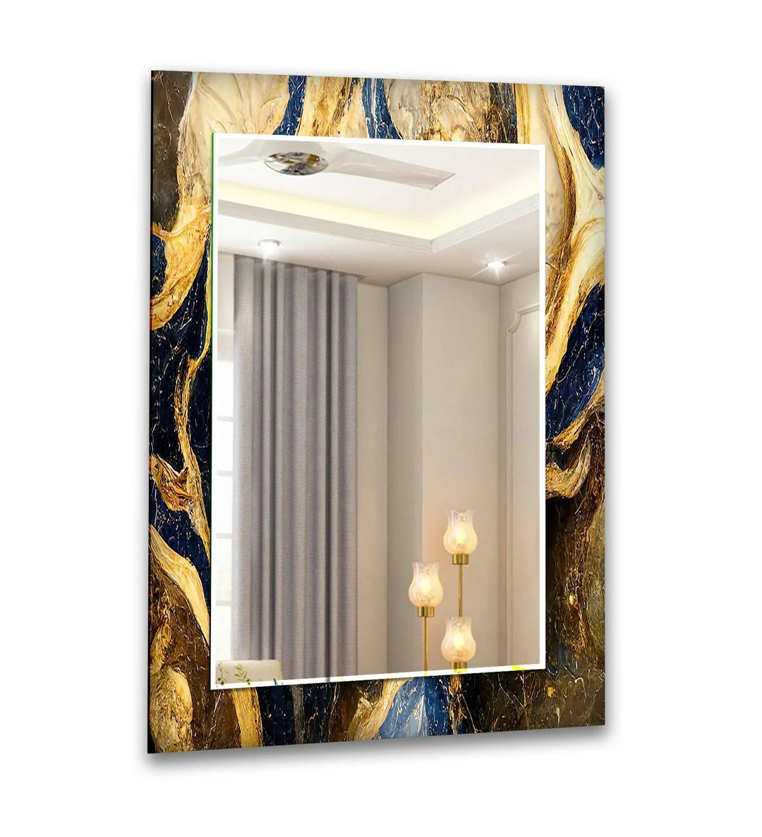 Blue and Golden Marble Wall Mirror Living Room Wall Mirror