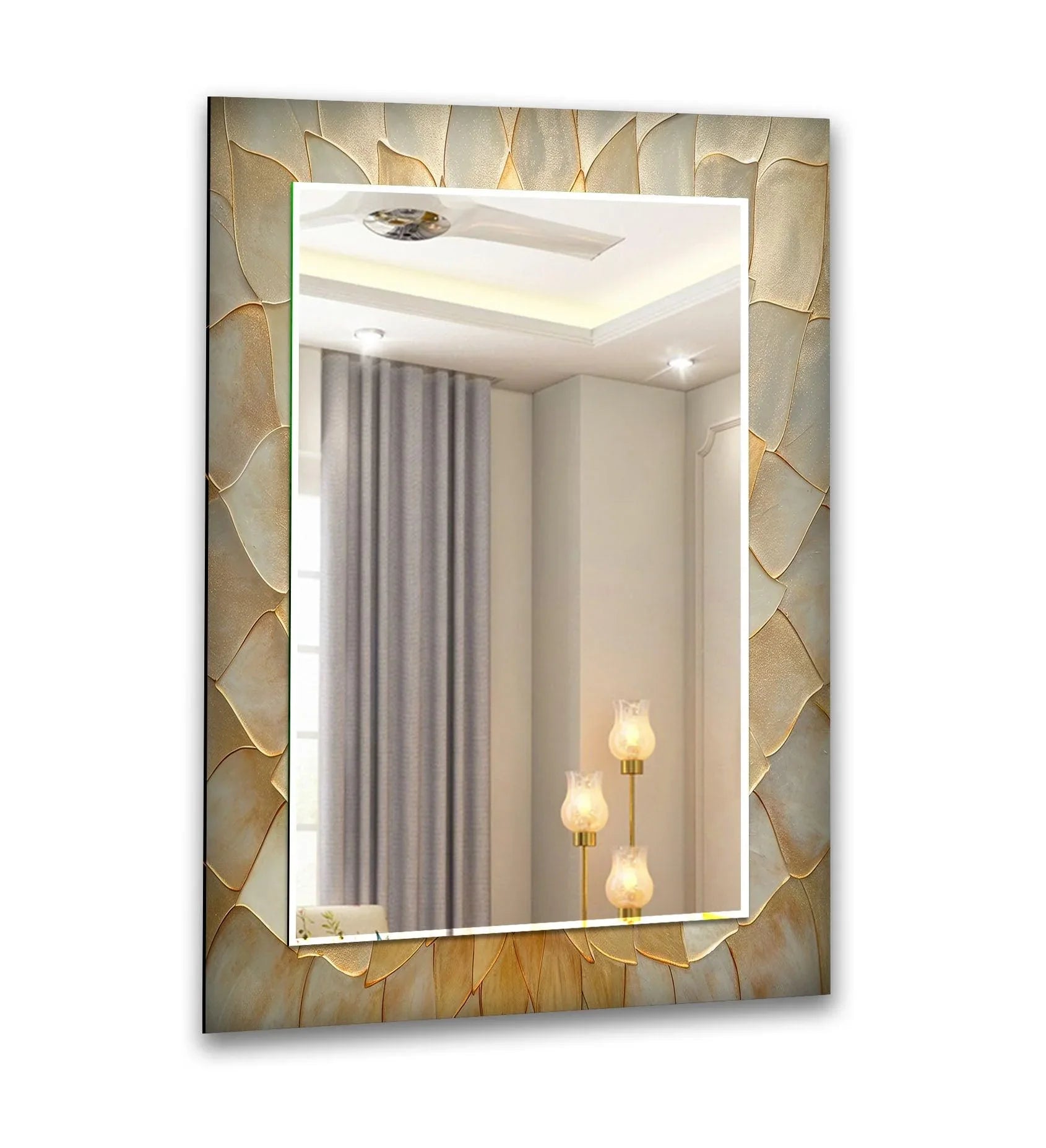 Beige Leaf Patterned Wall Mirror Huge Wall Mirror