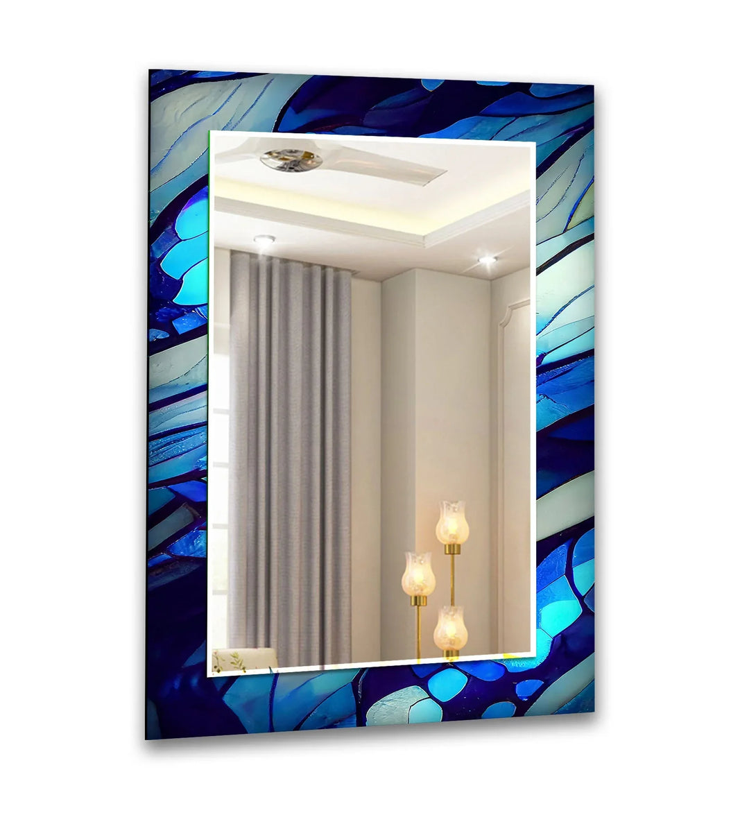Stained Dark Blue Lines Wall Mirror Mosaic Mirror
