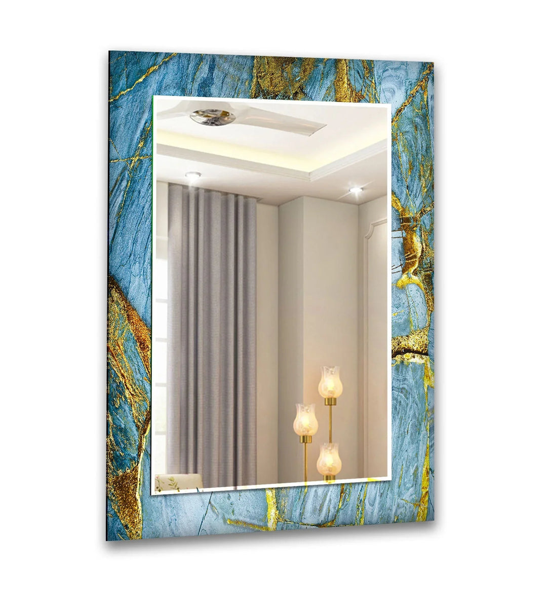 Light Blue & Golden Wall Mirror big mirror for living room