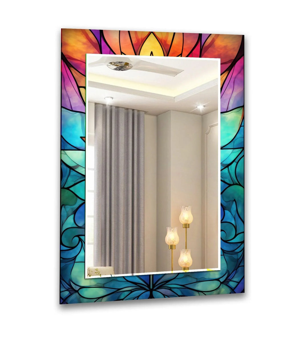 Stained Soft Colored Flower Wall Mirror modern mirror