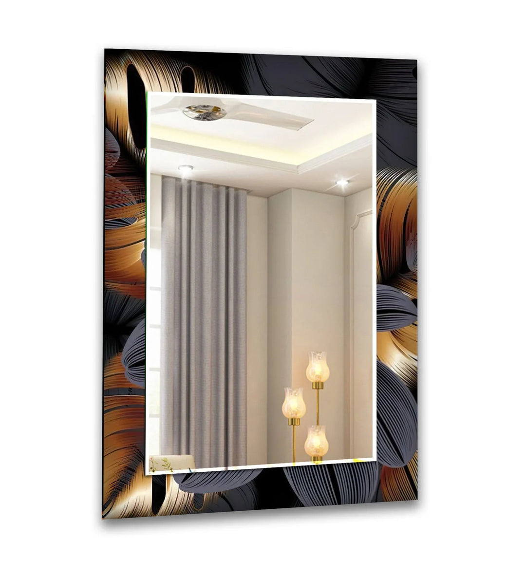 Brown & Grey Leaves Abstract Wall Mirror Bathroom Mirror