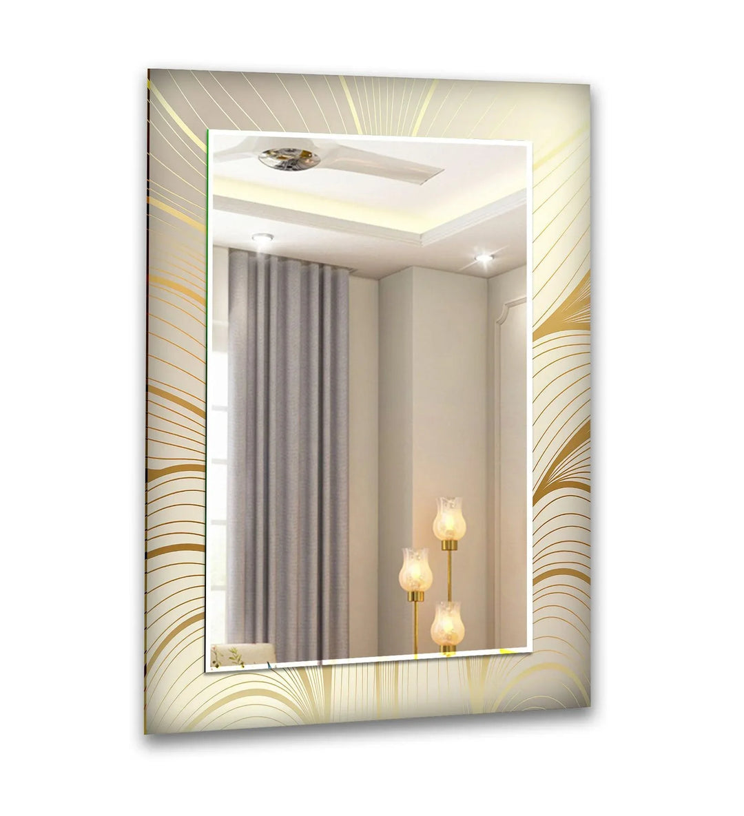 Beige with Golden Leaves Wall Mirror Stained Glass Wall Mirror