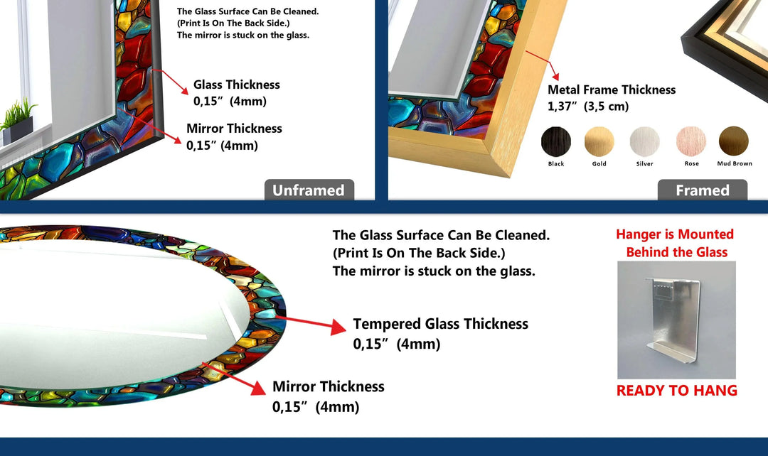 Round Stained Colored Stones Wall Mirror - MyPhotoStation