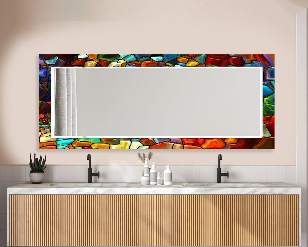 Stained Colored Stones Round Wall Mirror wall decorative mirror
