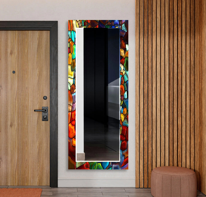 Stained Colored Stones Round Wall Mirror wall mirror