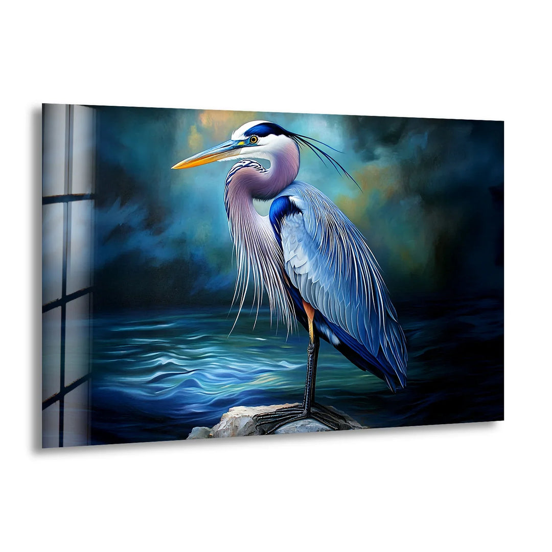 Midnight Grace – Blue Heron Realism Glass Wall Art - MyPhotoStation
