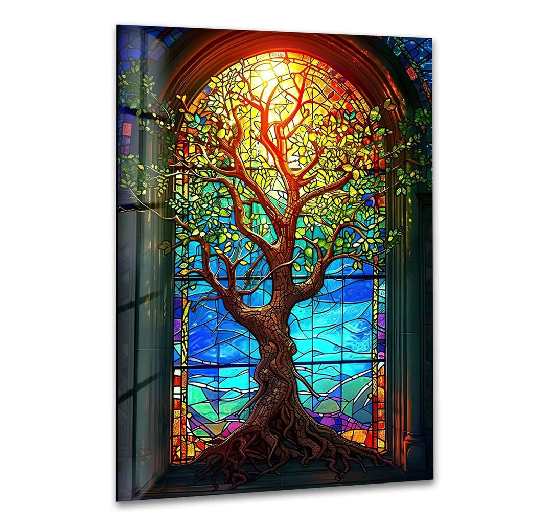 Beautiful Yellow Life of Tree Glass Wall Art stained glass wall art, stained glass wall decor
