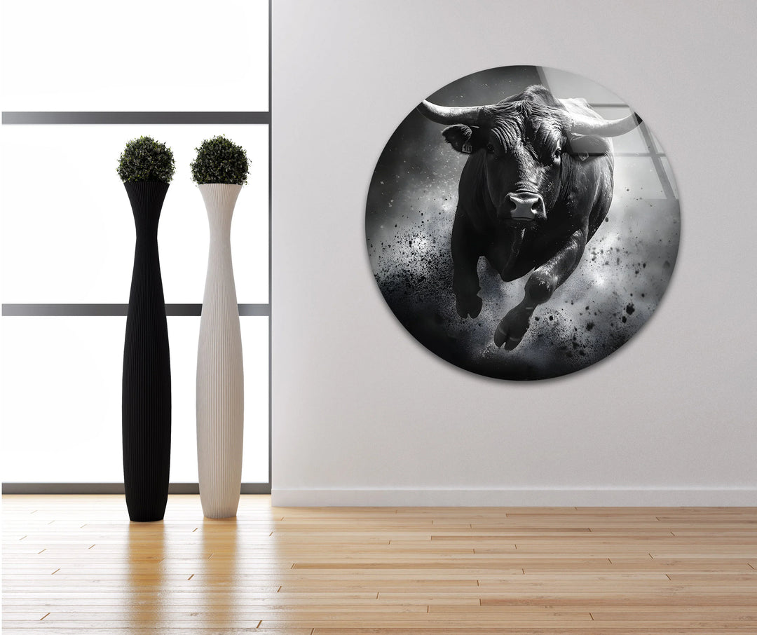 Modern black and white paintings of a bull in motion perfect for enhancing any decor with strength and beauty