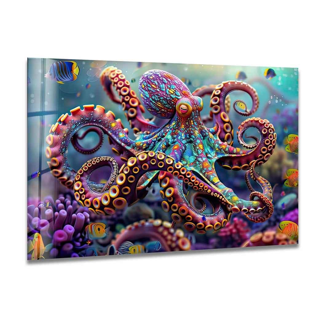 Colored Octopus Glass Wall Art Glass Printing Wall Art, Print photos on glass