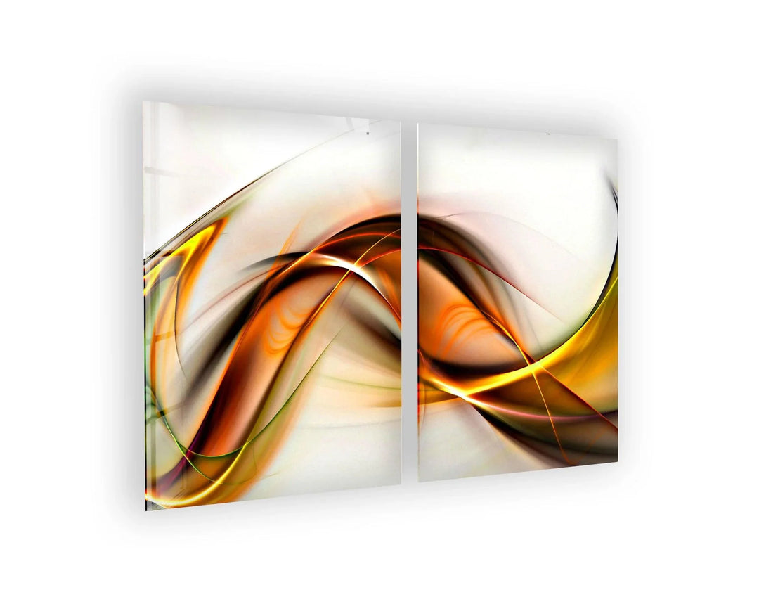 Yellow, Orange Wavy Motif Abstract Glass Wall Art, art glass wall art, glass wall art pictures
