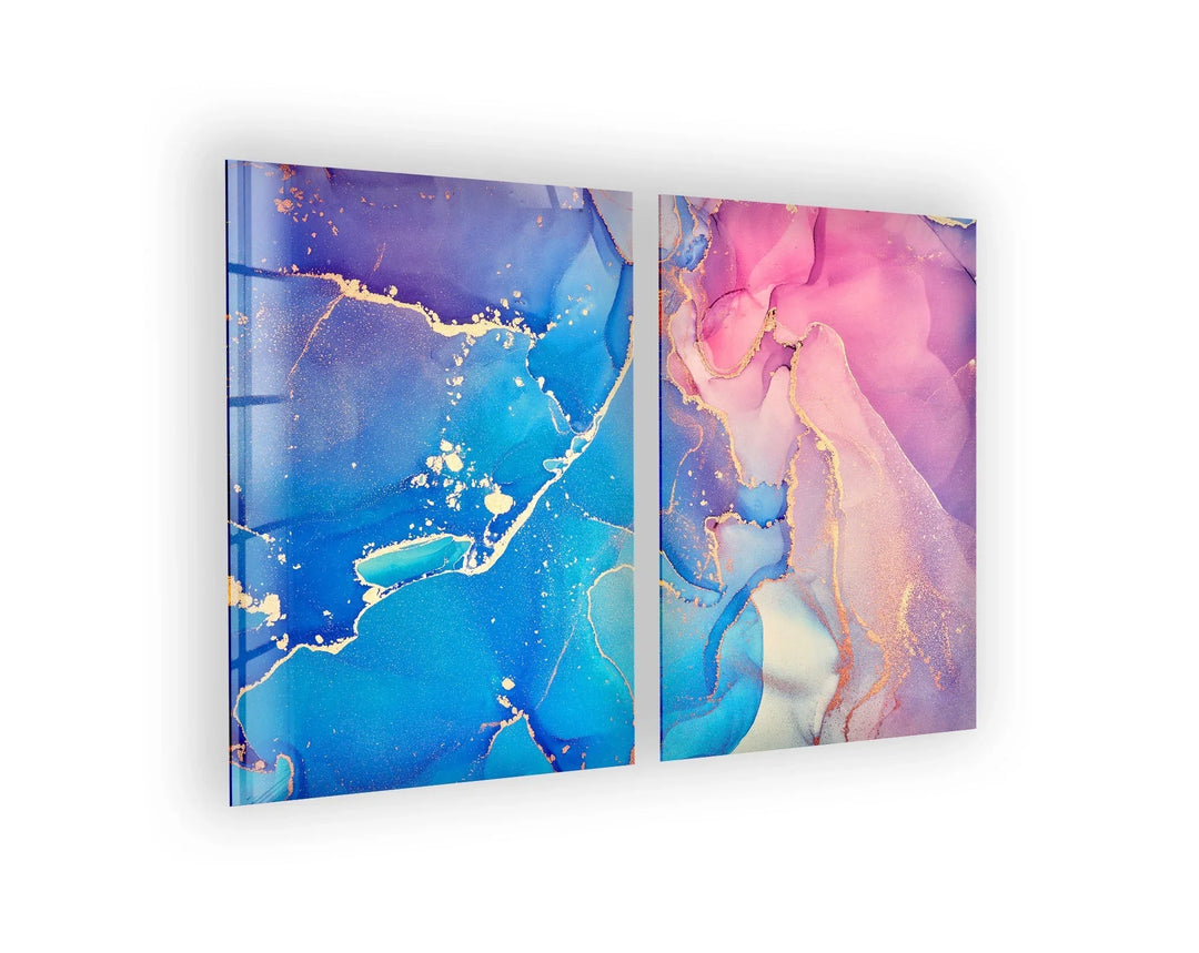 Blue & Pink Alcohol Ink Abstract Glass Wall Art, print on glass, glass printed photos