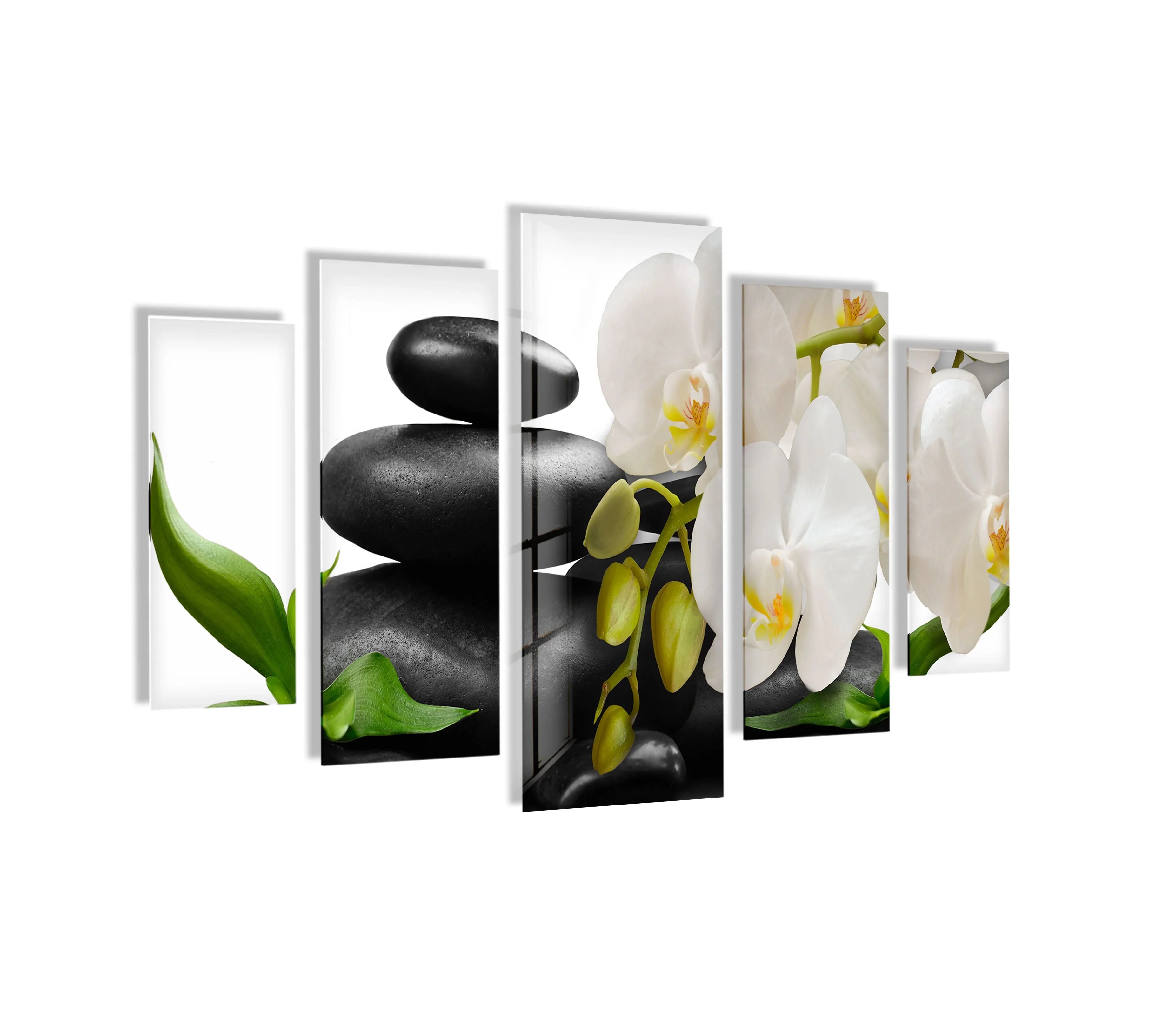 Orchid Flowers & Stones Glass Wall Art – 5 Piece Zen Decor – MyPhotoStation