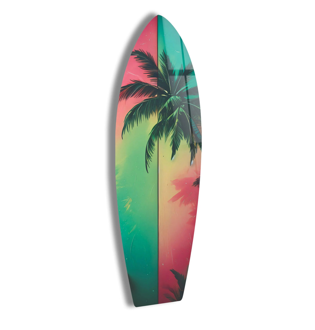 Green & Red Palm Leafs Surfboard Wall Art - MyPhotoStation