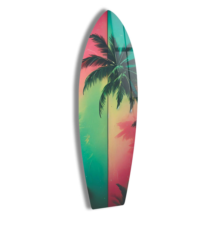 Green & Red Palm Leafs Surfboard Wall Art - MyPhotoStation