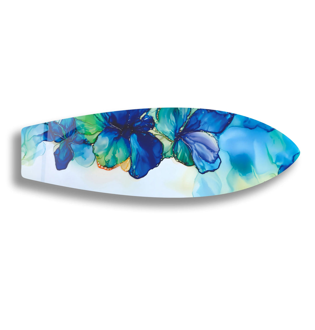 Blue Alcohol Ink Flower Surfboard Wall Art - MyPhotoStation