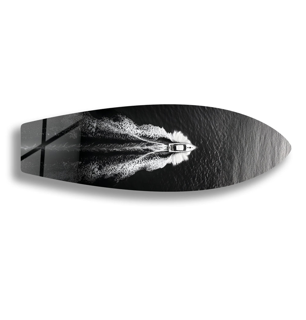 Monochrome Yacht Surfboard Wall Art - MyPhotoStation