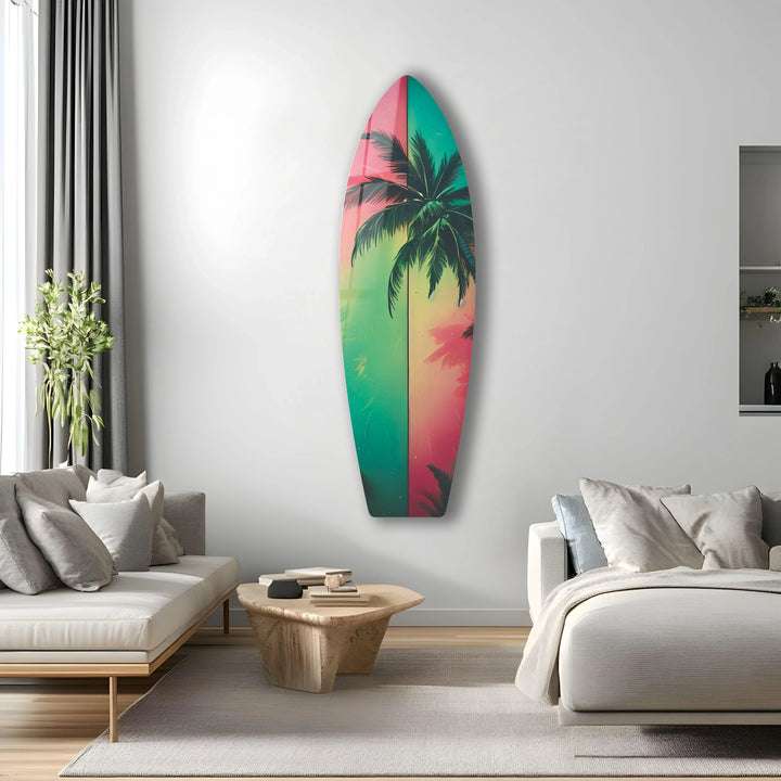 Green & Red Palm Leafs Surfboard Wall Art - MyPhotoStation