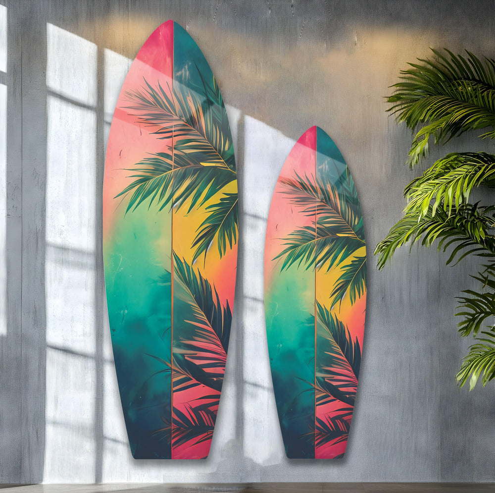 Green Palm Leafs Surfboard Wall Art - MyPhotoStation