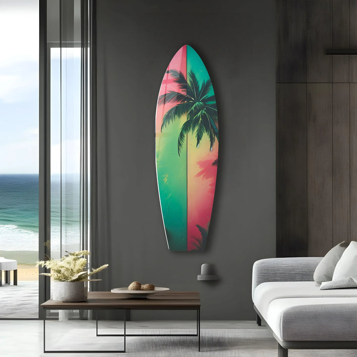 Green & Red Palm Leafs Surfboard Wall Art - MyPhotoStation