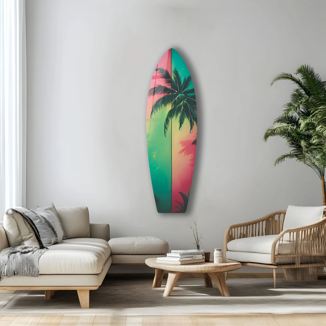 Green & Red Palm Leafs Surfboard Wall Art - MyPhotoStation