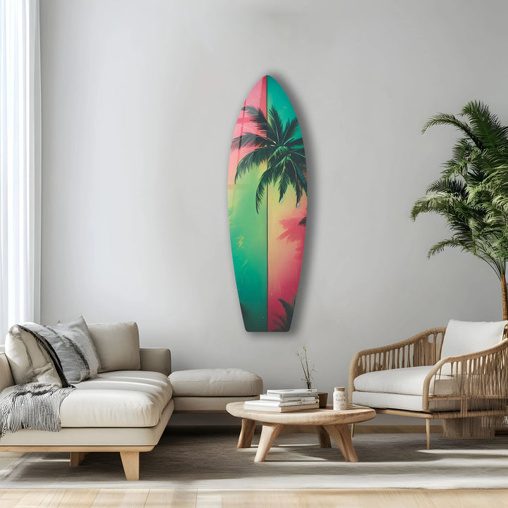 Green & Red Palm Leafs Surfboard Wall Art - MyPhotoStation