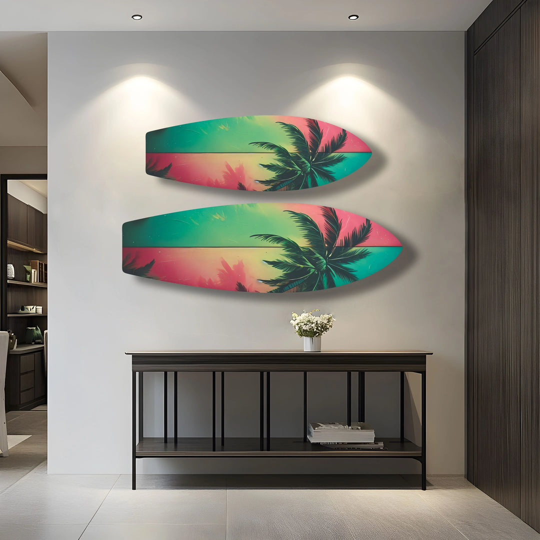 Green & Red Palm Leafs Surfboard Wall Art - MyPhotoStation