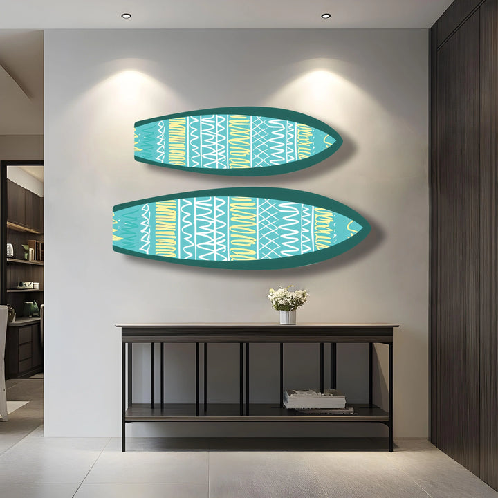 Blue & White Lines Surfboard Wall Art - MyPhotoStation