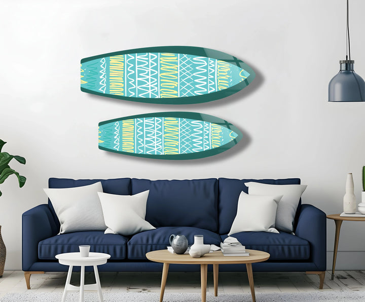 Blue & White Lines Surfboard Wall Art - MyPhotoStation