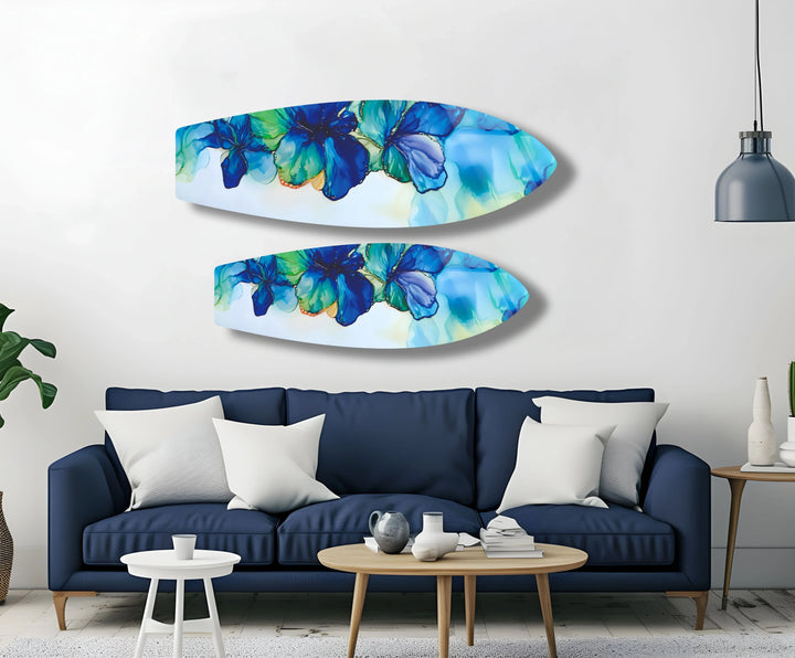 Blue Alcohol Ink Flower Surfboard Wall Art - MyPhotoStation