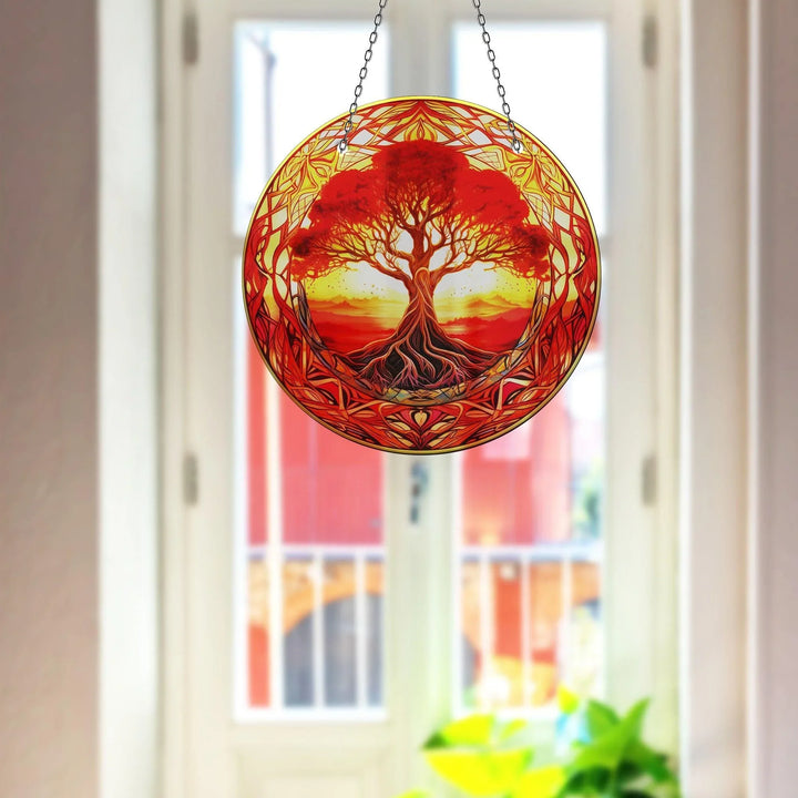 Red Life of tree Suncatcher Elegant Tempered Glass Design for Windows | Myphotostation
