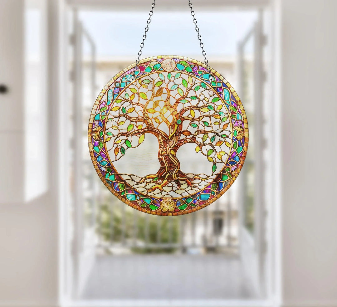 Life of tree Shiny Suncatcher Decor Vibrant Stained Glass Suncatchers for Windows | Myphotostation