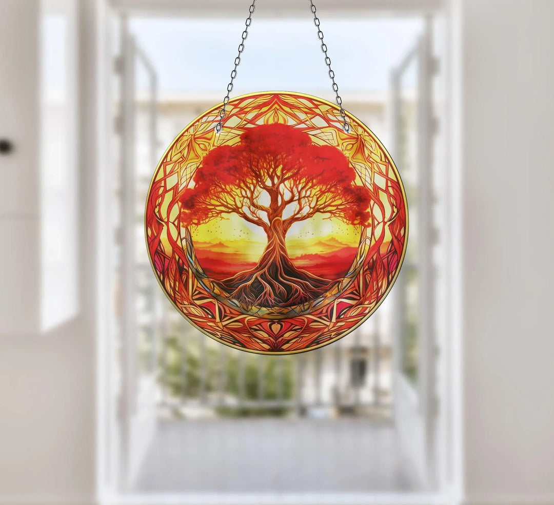 Red Life of tree Suncatcher Stained Glass Suncatchers | Myphotostation