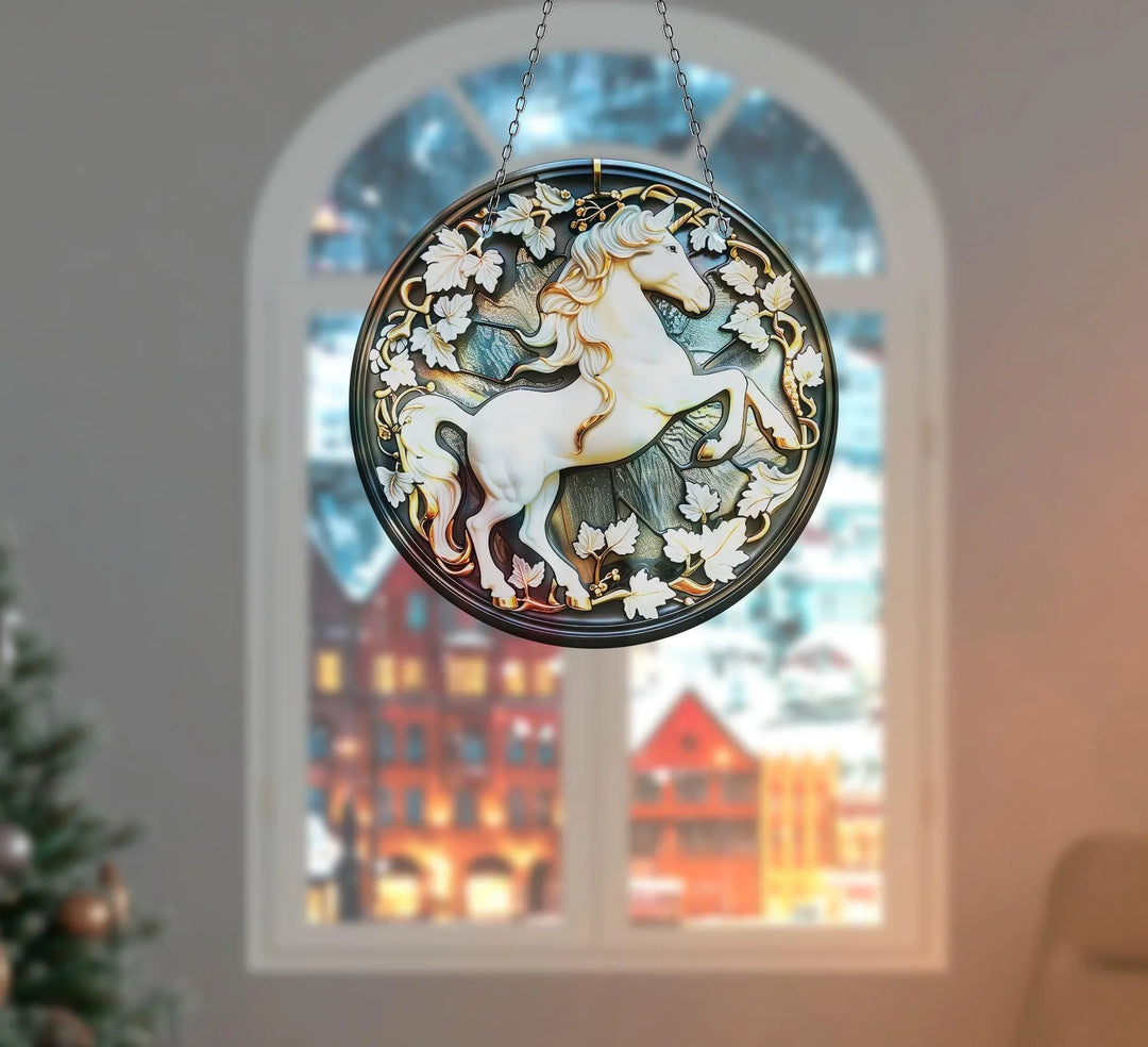 White Horse Stained Suncatcher Colorful Sun | Myphotostation