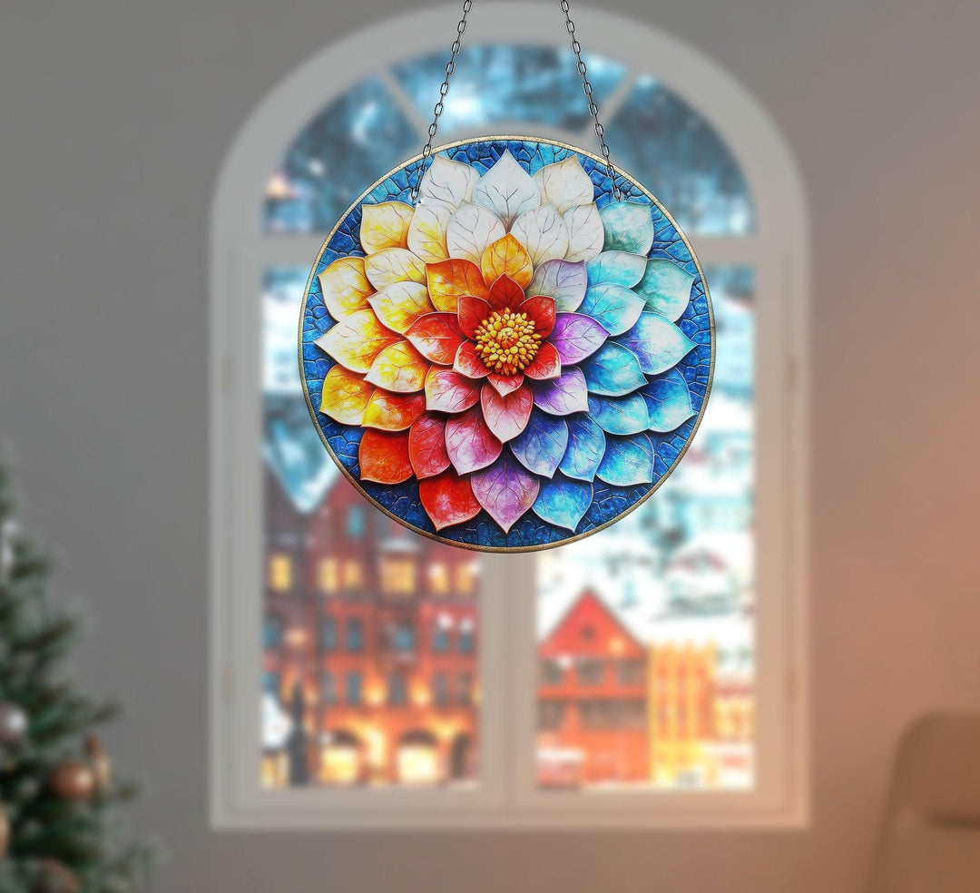 Blue Red Lotus Suncatcher Decor - MyPhotoStation